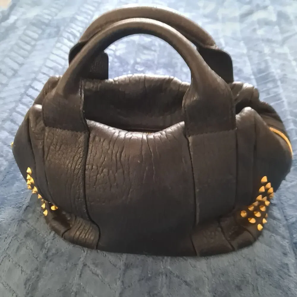 MCM Keana Boston Studded 2-Way Satchel Handbag Shoulder Bag Black Leather